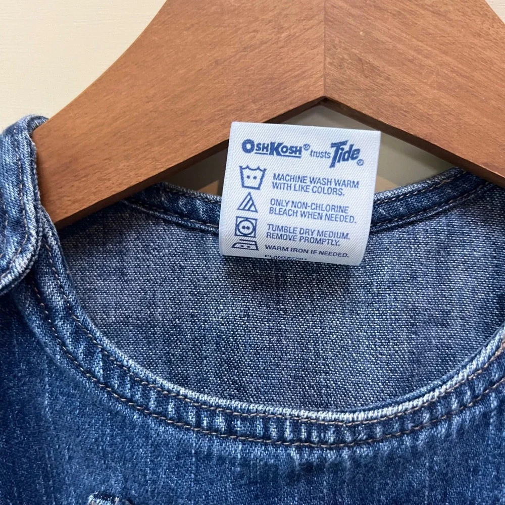 OshKosh Bgosh Vintage Denim Jumper Dress 18M Blue Embroidered Mice Gardening